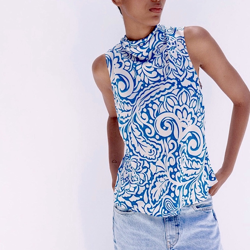 ZARA Tied Back Printed Top